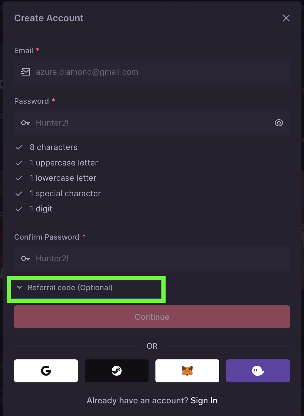 referral code 500casino
